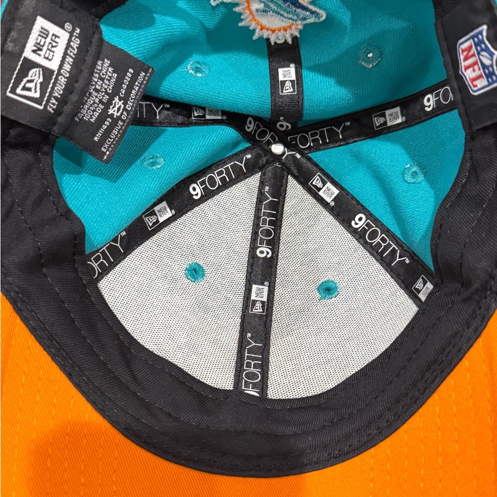 New Era Miami Dolphins 9FORTY Adjustable NFL Hat Teal Orange Embroidered Cap - Picture 3 of 3